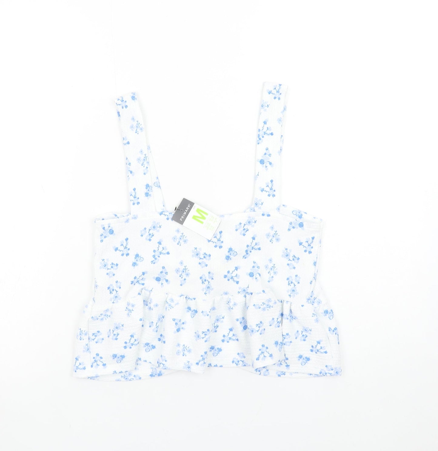 Primark Womens White Blue Floral Cropped Tank Top Size M