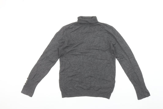 ZARA Women Grey Roll Neck Knit Jumper Size 14 Long Sleeve