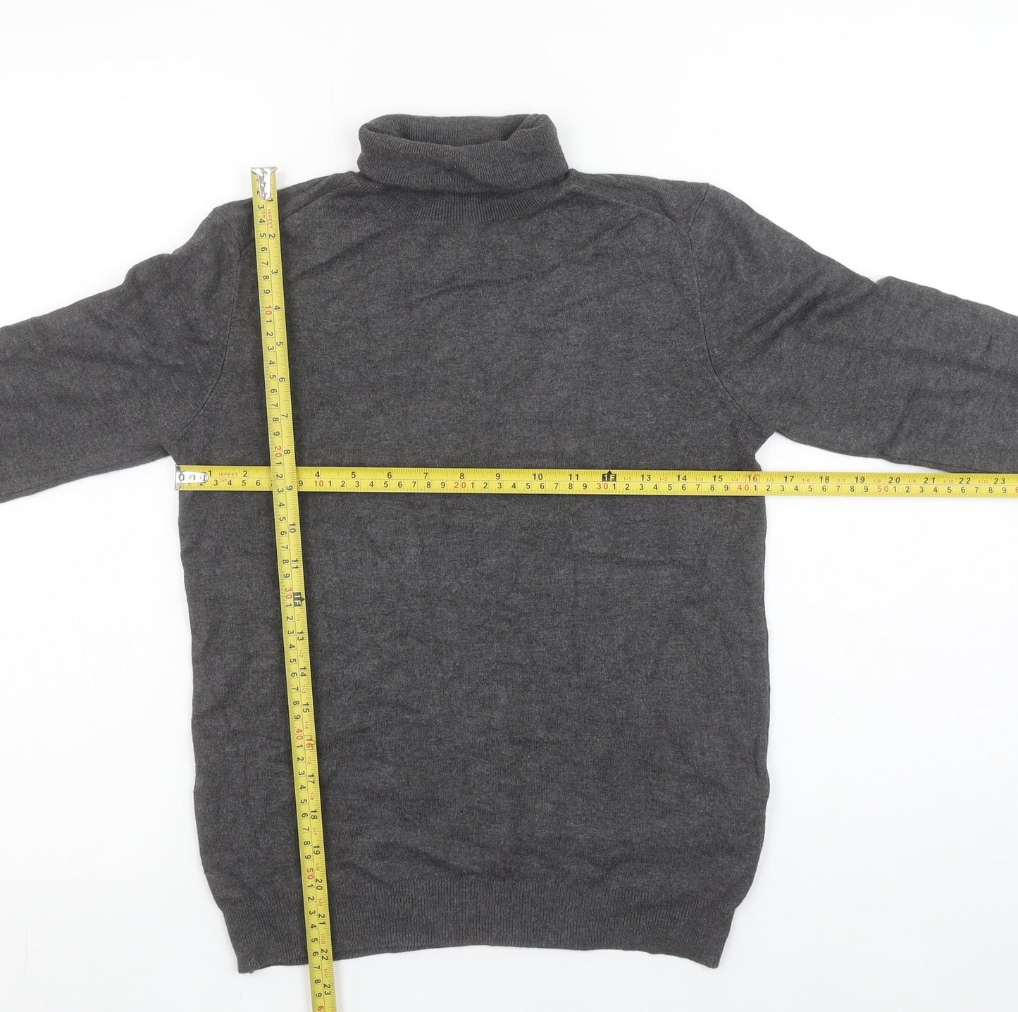 ZARA Women Grey Roll Neck Knit Jumper Size 14 Long Sleeve