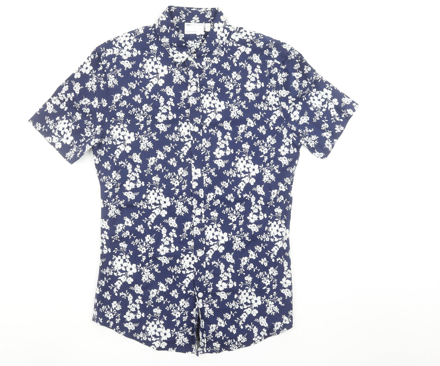 ASOS DESIGN Men's Blue Floral Short Sleeve Slim Fit Shirt Size M