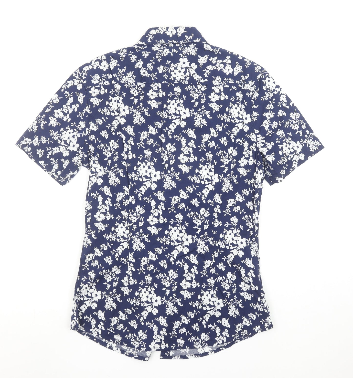 ASOS DESIGN Men's Blue Floral Short Sleeve Slim Fit Shirt Size M