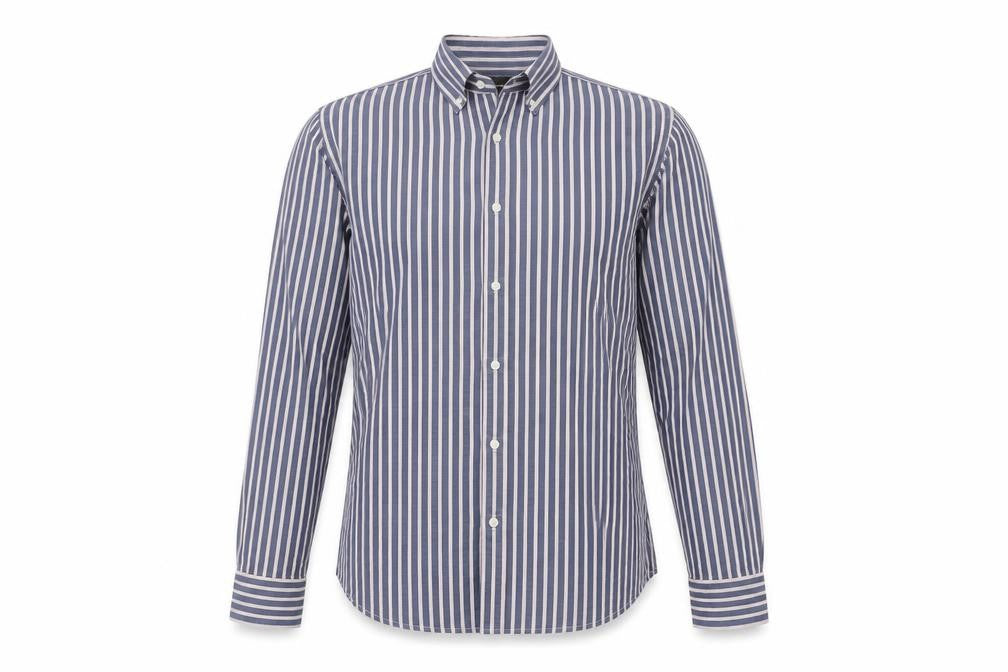 River Island Men's Blue Striped Cotton Long Sleeve Button-Up Shirt L