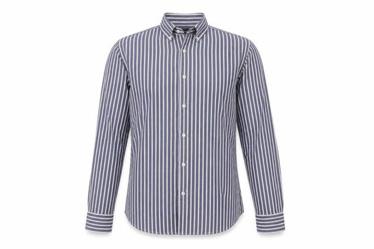 River Island Men's Blue Striped Cotton Long Sleeve Button-Up Shirt L