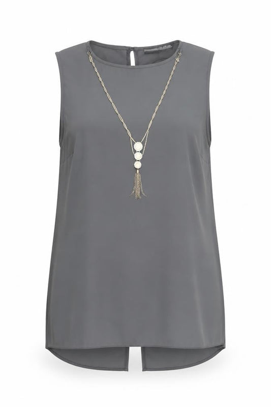 Front view of Atmosphere Women's Grey Chiffon Sleeveless Blouse, size 12