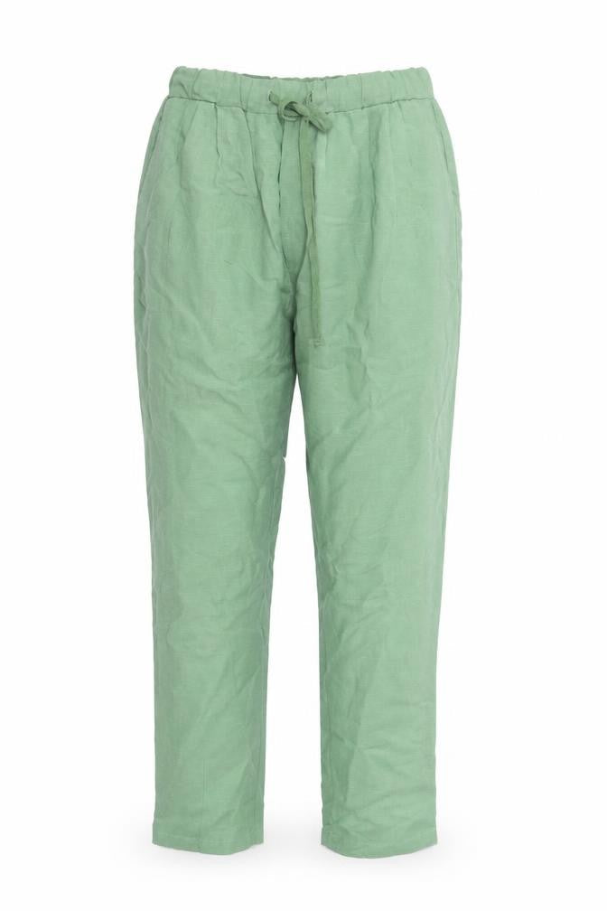 Gallery Women’s Green Tapered Lyocell Linen Drawstring Trousers Size M