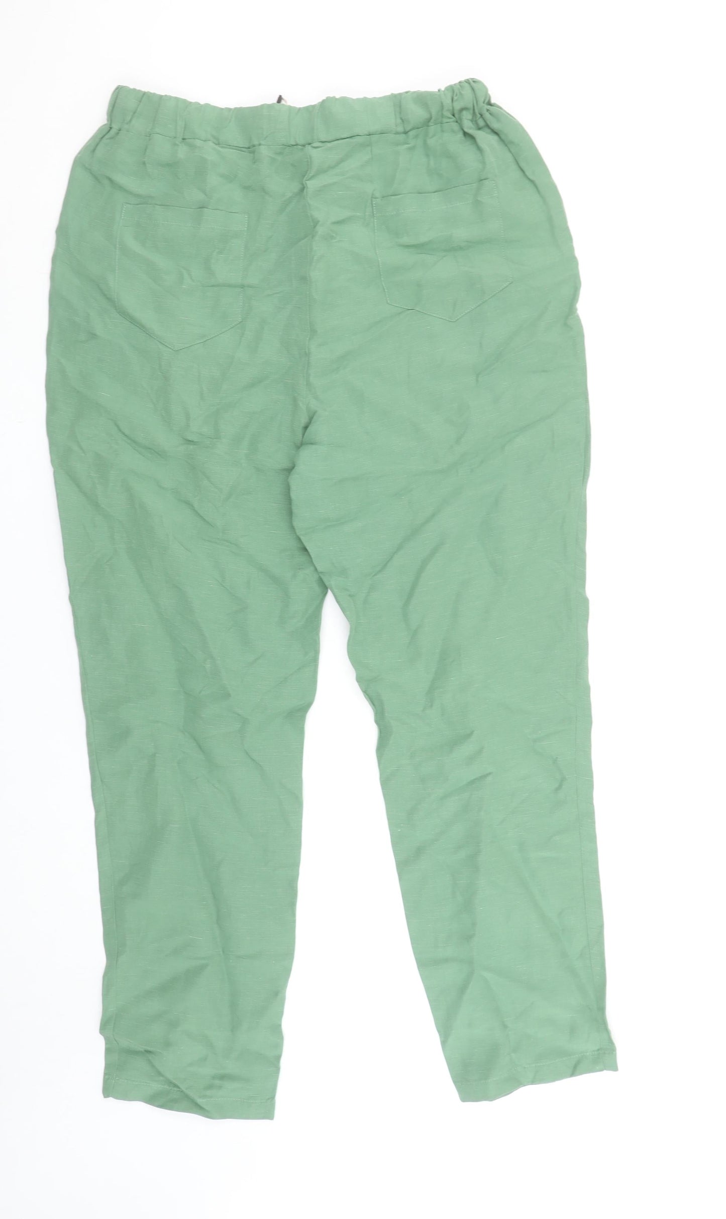 Gallery Women’s Green Tapered Lyocell Linen Drawstring Trousers Size M