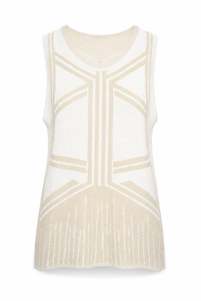 Lady District Women’s Beige Viscose Knit Sleeveless Vest M/L