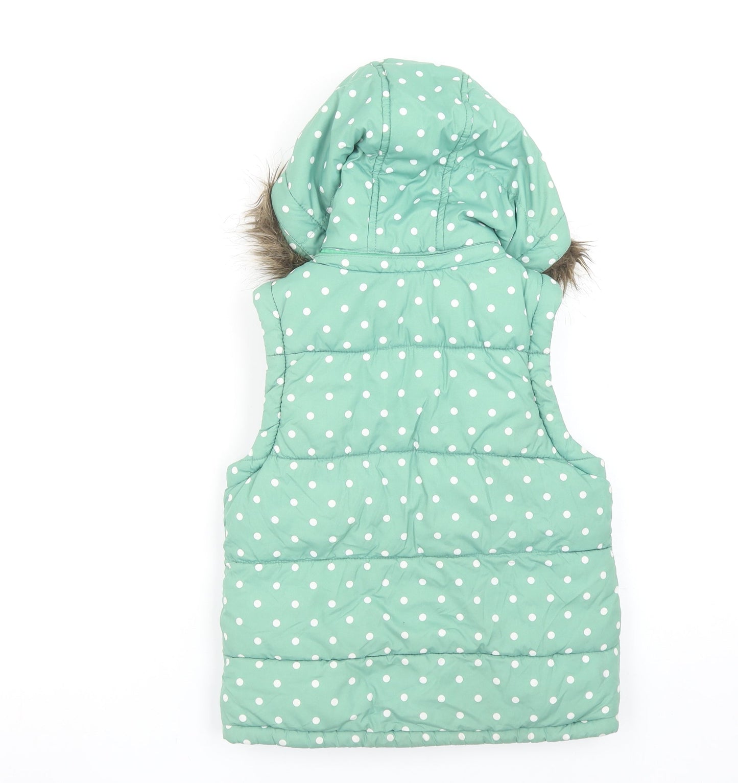 Mini Boden Girls Green Polka Dot Hooded Puffer Gilet 5-6 Years