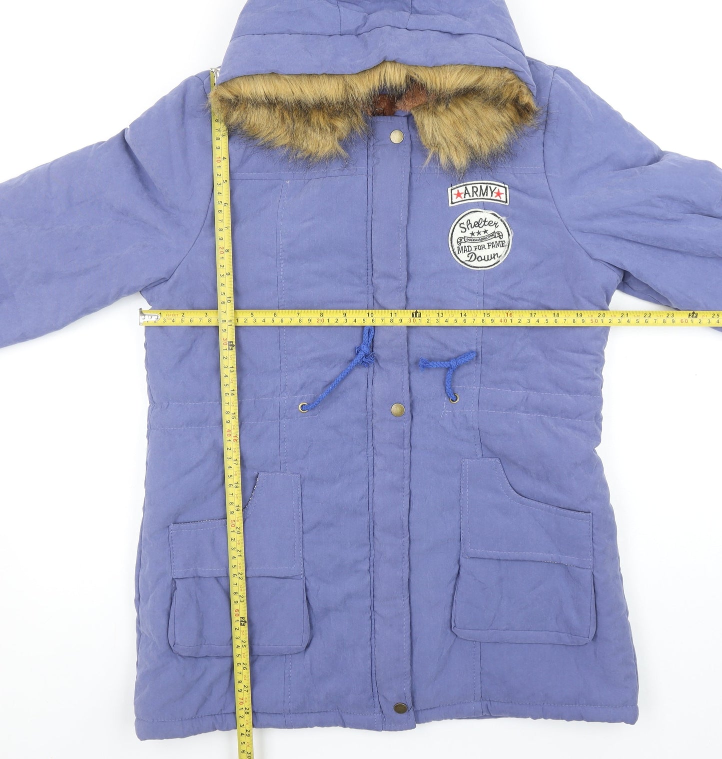 Fengzhiyuan Women’s Blue 2XL Hooded Fur Trim Parka Coat