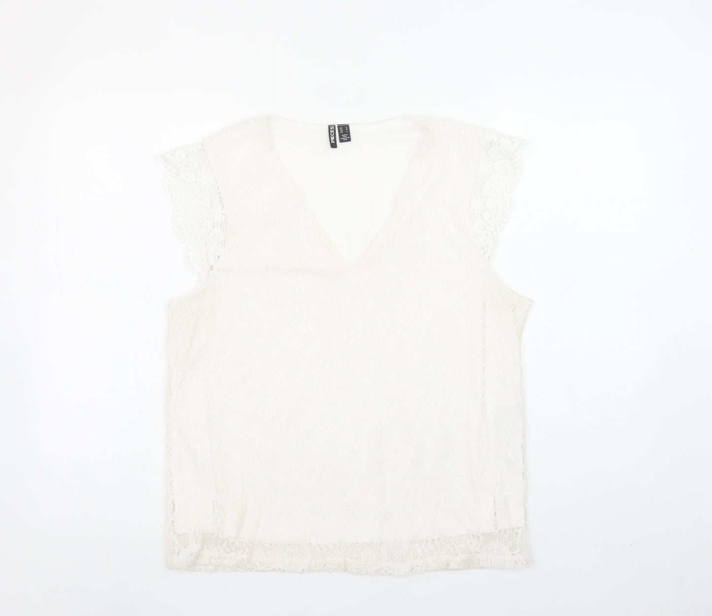 Pieces Women Ivory Lace V-Neck Camisole Blouse Size L