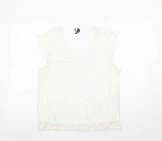 Pieces Women Ivory Lace V-Neck Camisole Blouse Size L