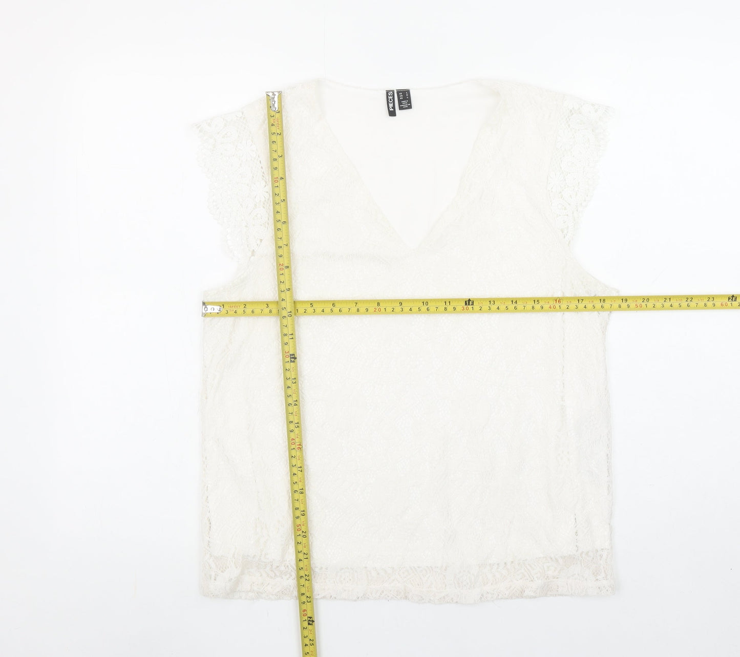 Pieces Women Ivory Lace V-Neck Camisole Blouse Size L