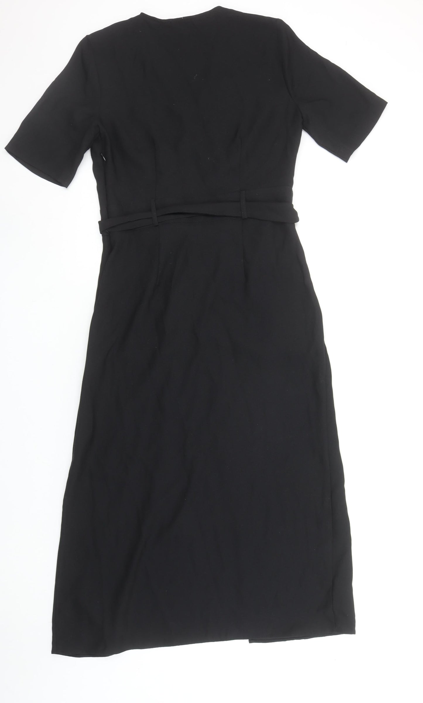 River Island Women's Black Midi Wrap Belted Dress Size 8