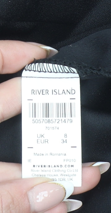 River Island Women's Black Midi Wrap Belted Dress Size 8