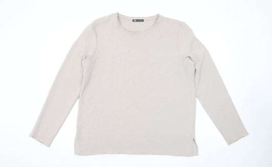Zara Womens Beige Basic Long Sleeve Cotton T-Shirt XL
