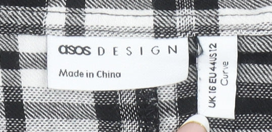 ASOS DESIGN Women’s Black Plaid Cotton Button-Up Shirt Size 16