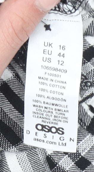 ASOS DESIGN Women’s Black Plaid Cotton Button-Up Shirt Size 16