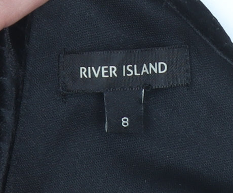 River Island Women’s Black Velvet Cold Shoulder A-Line Halter Dress Size 8