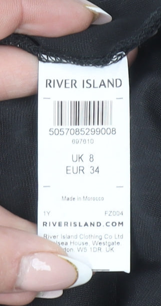 River Island Women’s Black Velvet Cold Shoulder A-Line Halter Dress Size 8