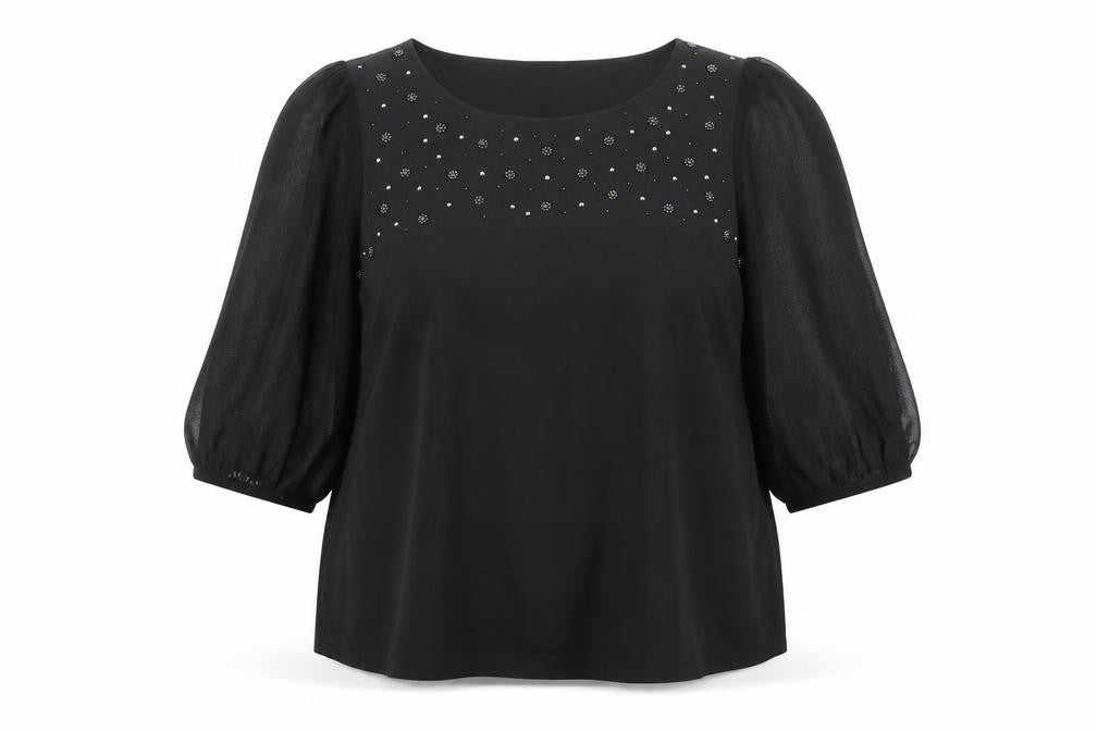 Marks & Spencer Women's Black Beaded 3/4 Sleeve Blouse UK22