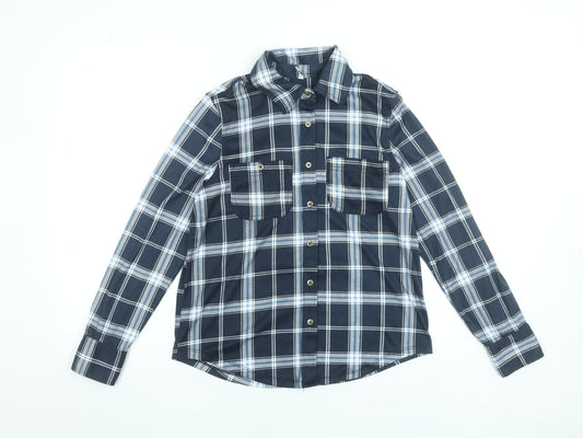 Hailys Women's Navy Check Button-Up Shirt Long Sleeve Size S