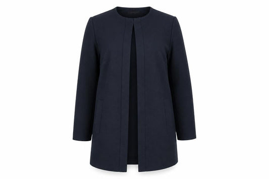 Front view of Dunnes Women's Navy Blue Mid-Length Open Coat, size 8