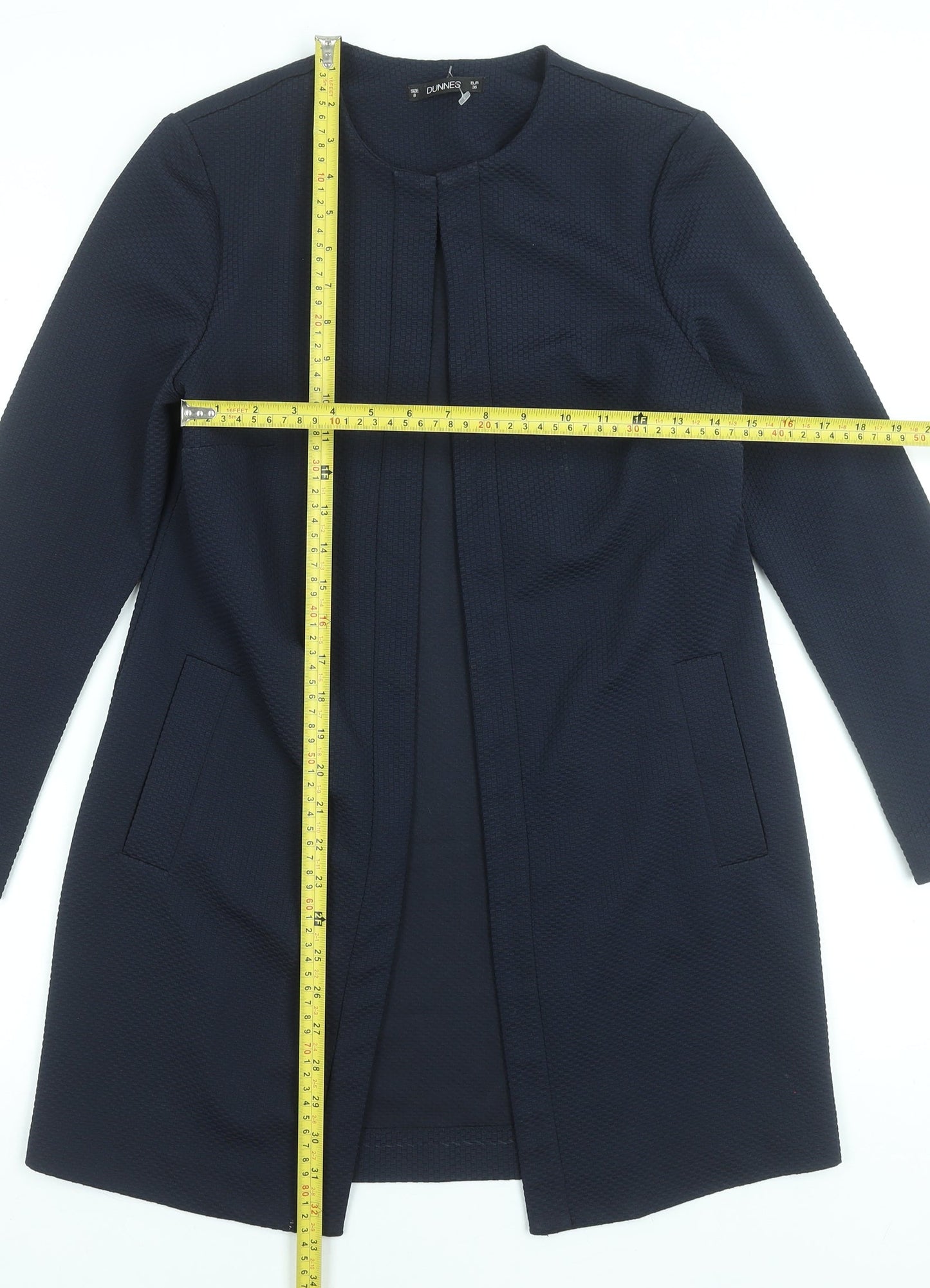 Dunnes Stores Women's Navy Blue Mid-Length Open Coat Size 8