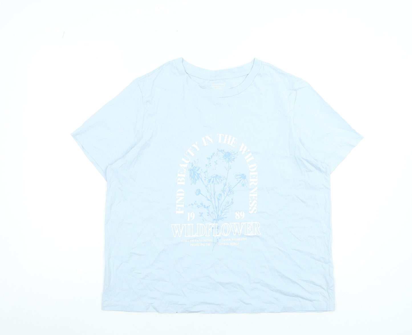 Dunnes Stores Women Blue Graphic Wildflower Cotton T-Shirt Size L