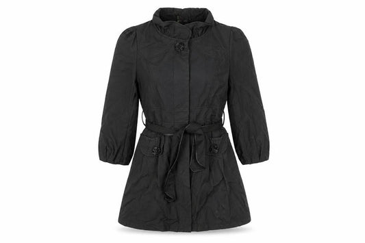 Yumi Women's Black Belted Mid-Length Trench Coat Size M