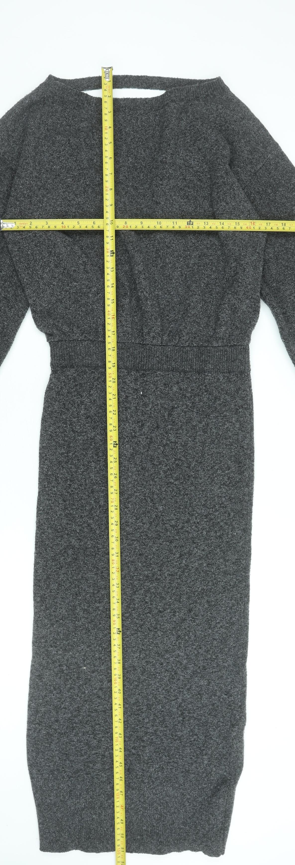 M Lounge Women’s Grey Knit V-Neck Bodycon Midi Dress Size S