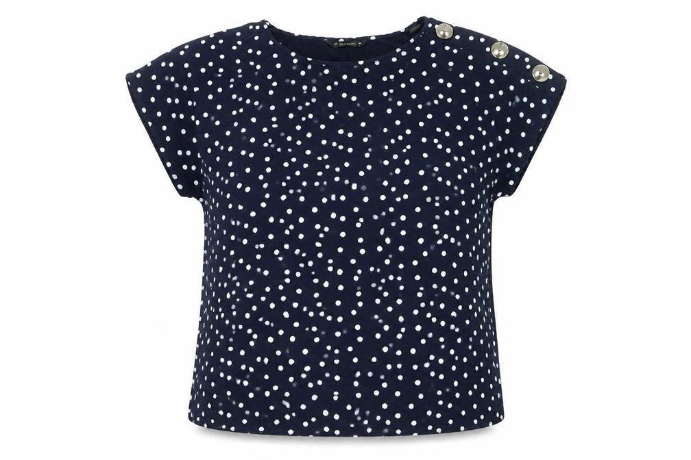 Dunnes Women Blue Polka Dot Short Sleeve Button Shoulder Blouse Size L