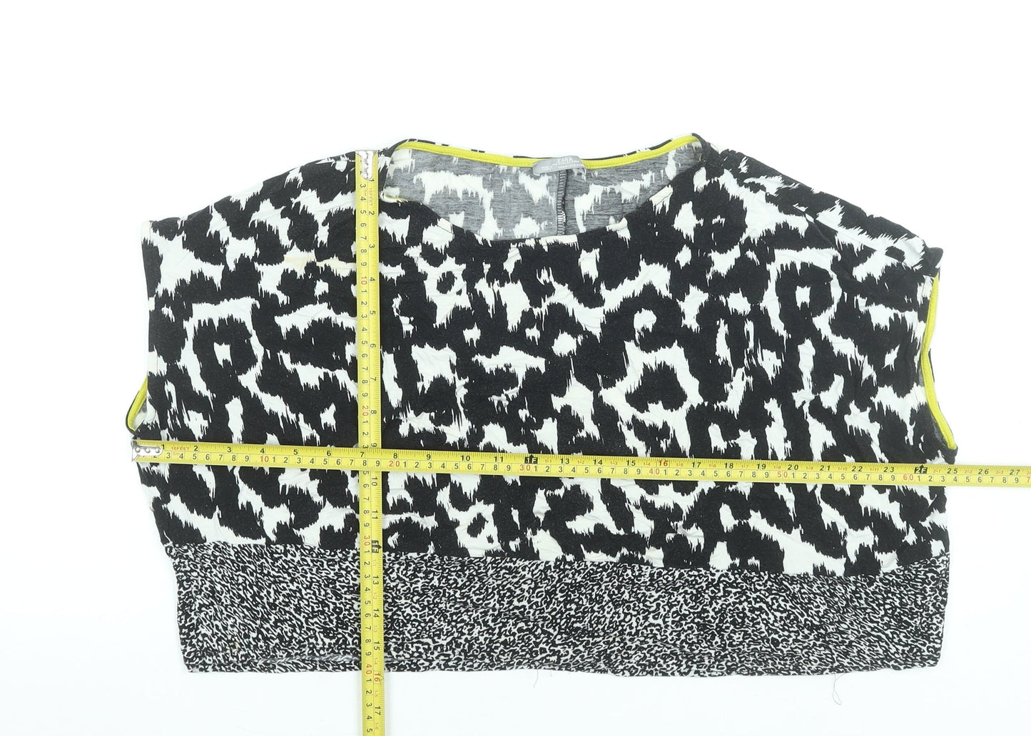 Zara Women Black Animal Print Cropped Sleeveless Blouse M