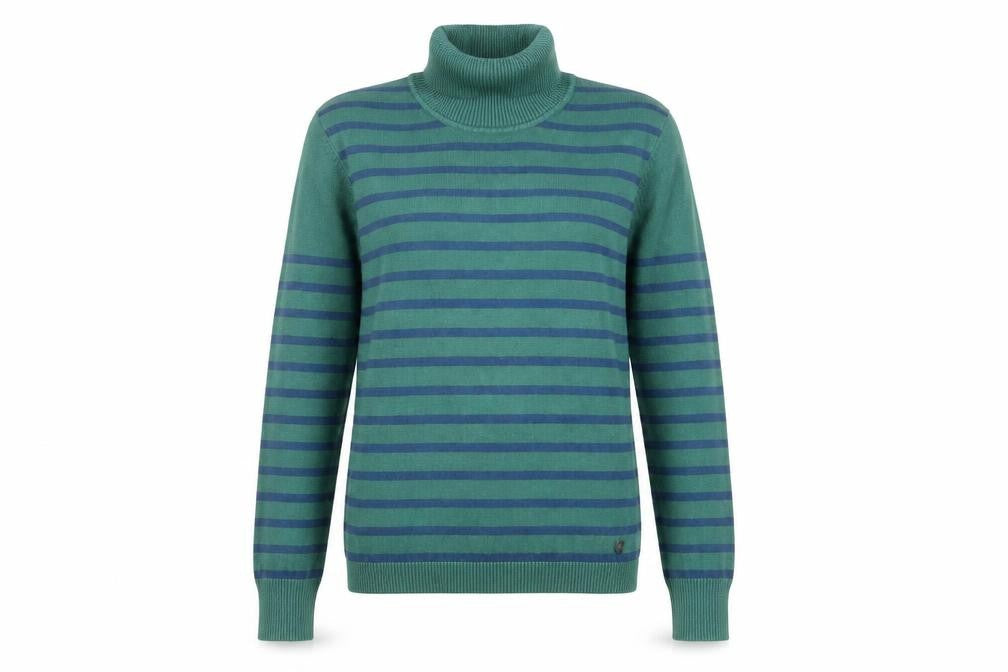PACO Collection Women's Green Striped Roll Neck Jumper Size S