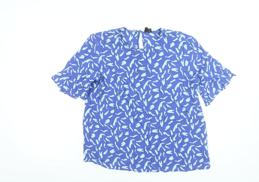 Vero Moda Women's Blue Abstract Short Sleeve Viscose Blouse M