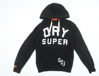 Superdry Men's Black Pullover Hoodie Small Graphic Print Fleece