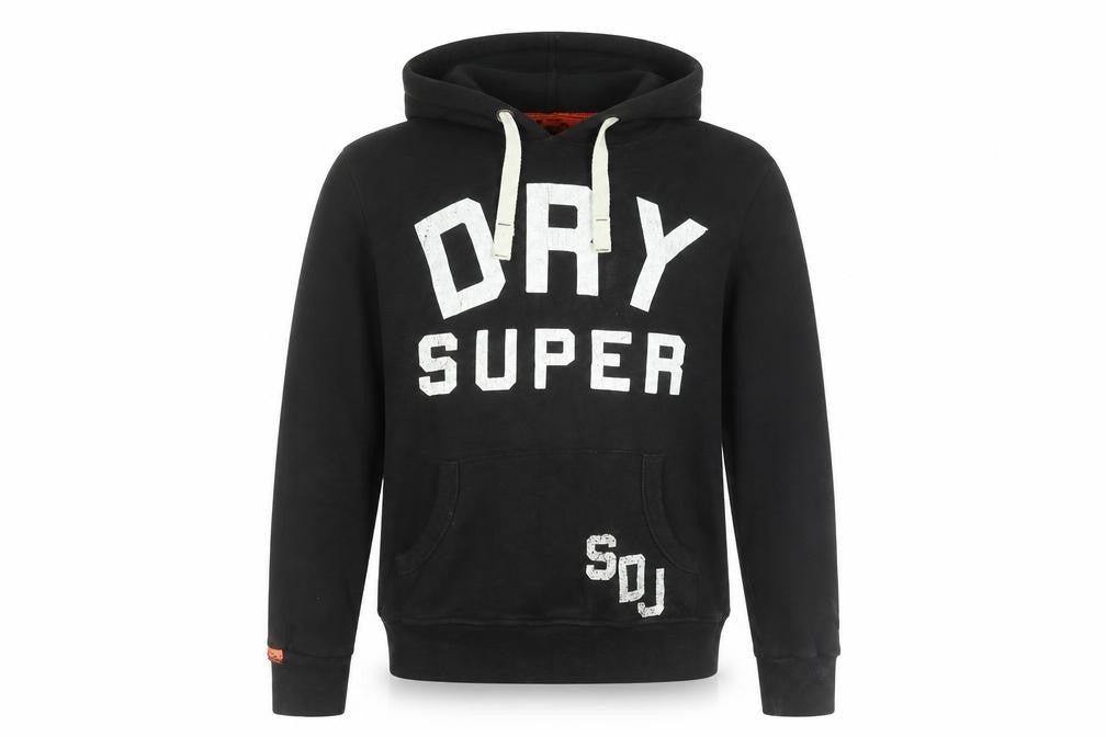 Superdry Men's Black Pullover Hoodie Small Graphic Print Fleece