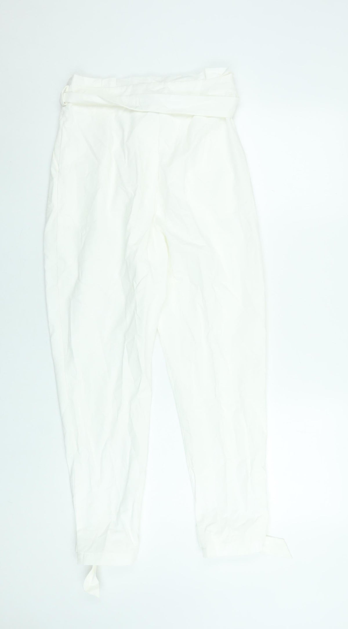 SBetro Women's White Paperbag Belted Cotton Trousers Size S