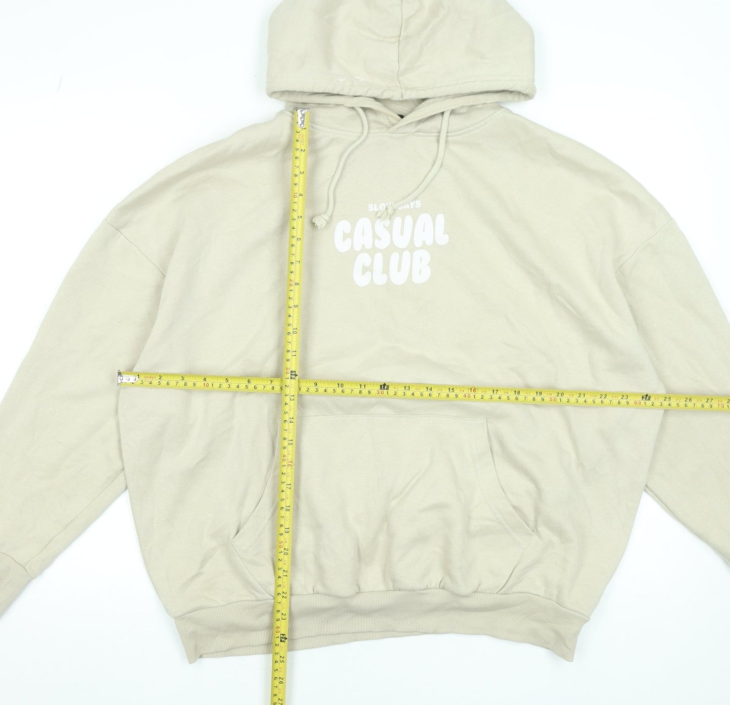 Dunnes Stores Women Beige Pullover Hoodie Large Casual Club Print