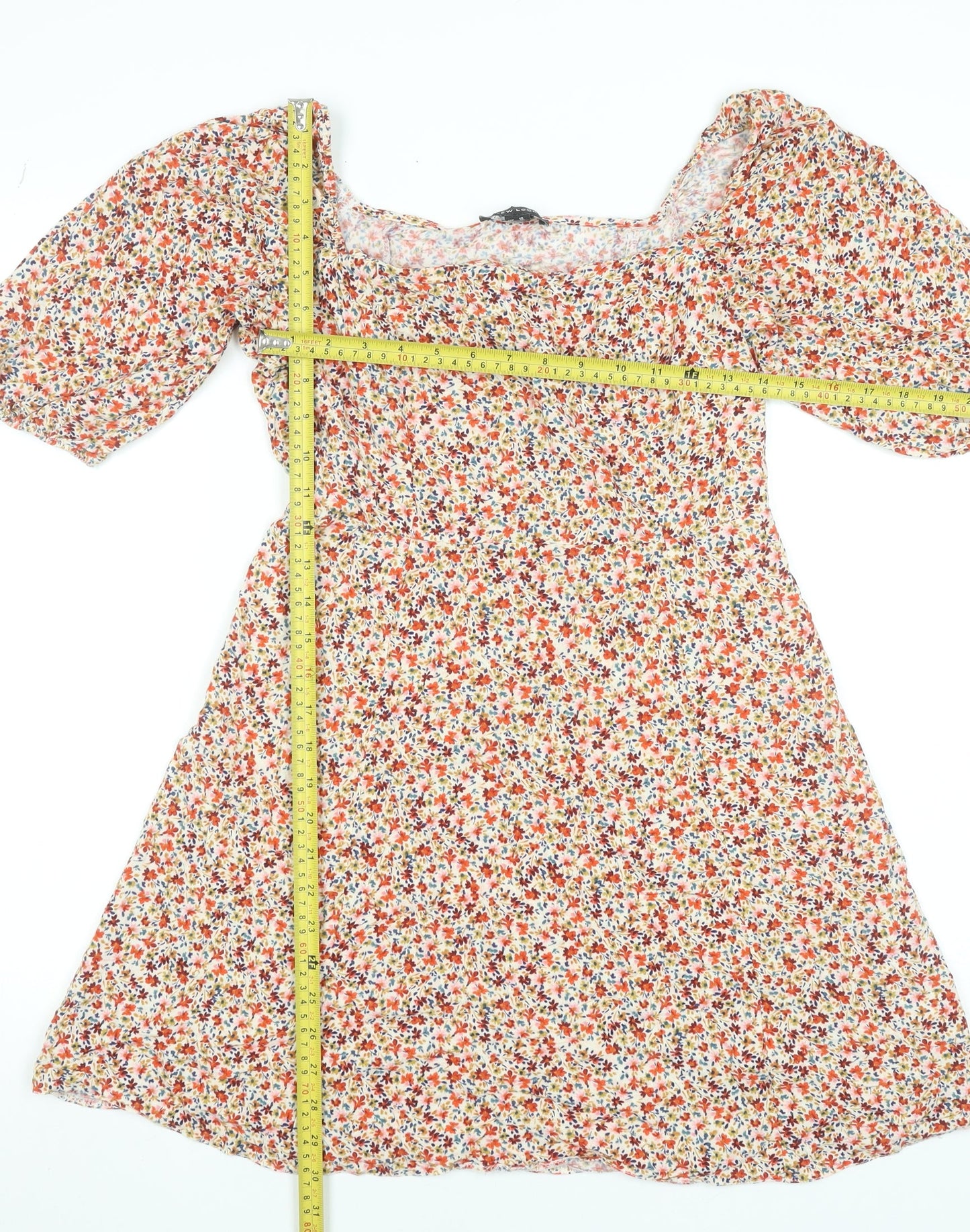 New Look Women’s Multicoloured Floral A-Line Puff Sleeve Dress Size 10