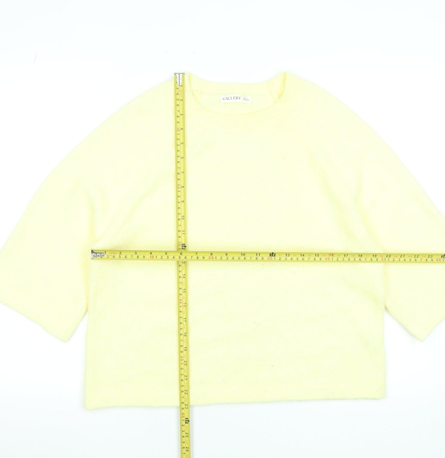Gallery Women’s Yellow Crew Neck 3/4 Sleeve Pullover Jumper Size 10