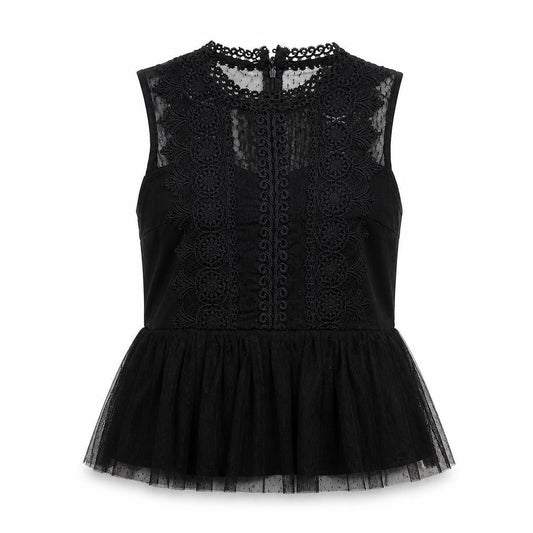 Lily Mcbee Women's Black Lace High Neck Sleeveless Camisole Blouse M