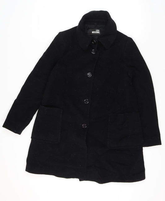 Love Moschino Womens Black Wool Cashmere Mid-Length Coat