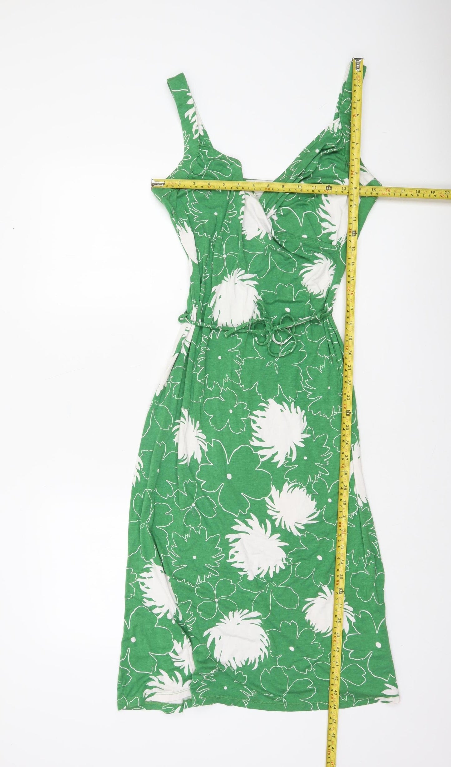 Wallis Women Green Floral Wrap Dress Size 10 Sleeveless V-Neck