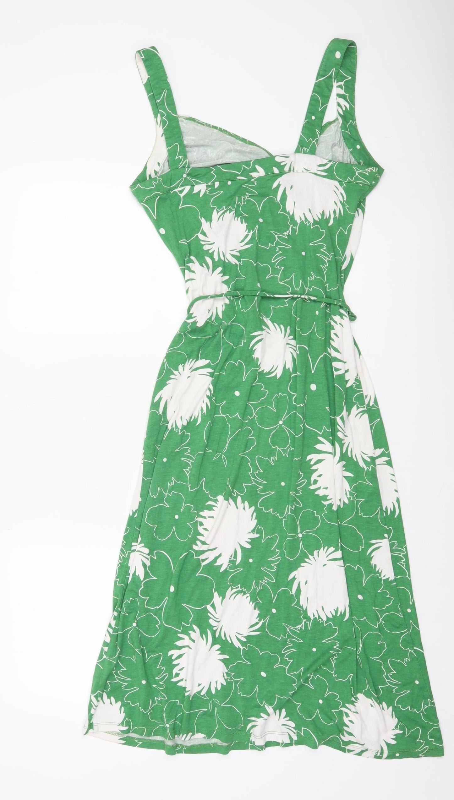 Wallis Women Green Floral Wrap Dress Size 10 Sleeveless V-Neck