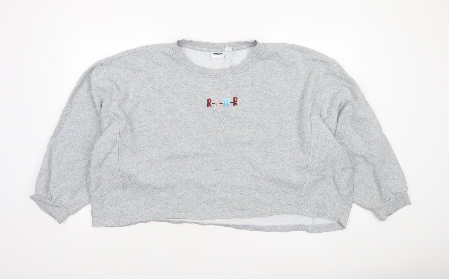 Noisy May Women Grey Pullover Sweatshirt Relaxed Fit Size 16 R-A-W-R Embroidered