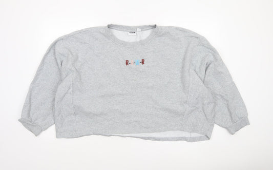 Noisy May Women Grey Pullover Sweatshirt Relaxed Fit Size 16 R-A-W-R Embroidered