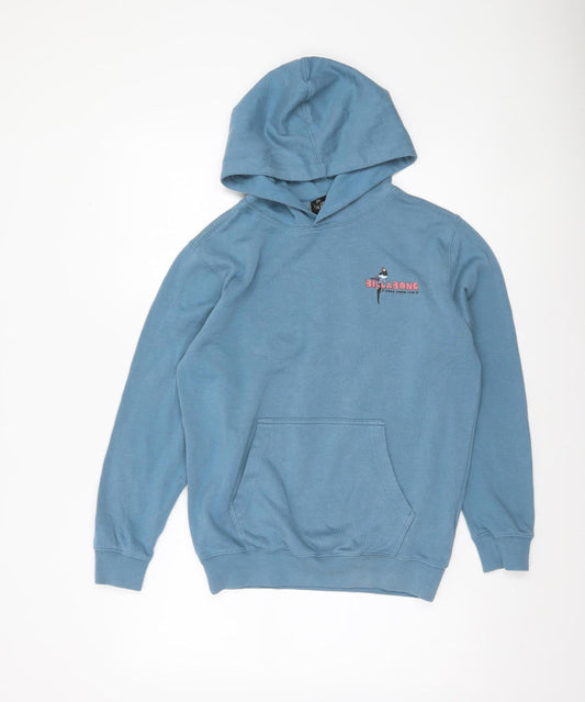 Billabong Boys Blue Pullover Hoodie 14 Years Cotton Blend Graphic Print