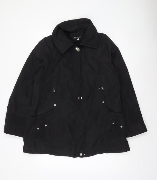 Saturne Women’s Black Mid-Length Zip Jacket Size 16 Polyester Lined