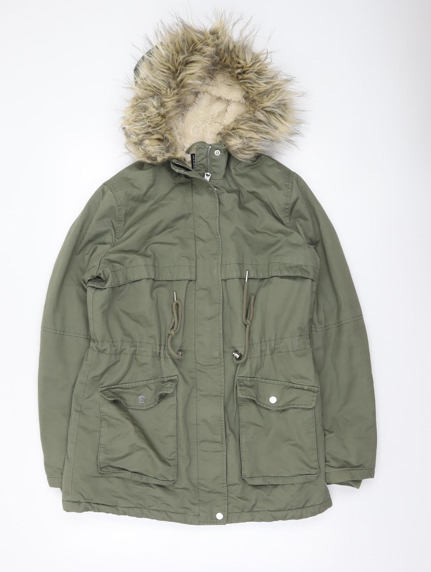H&M Divided Womens Green Hooded Parka Coat Size S