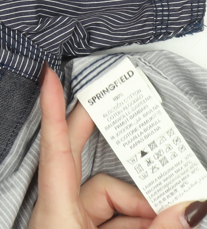 Springfield Men's Blue Striped Cotton Button-Up Shirt XL Casual Workwear